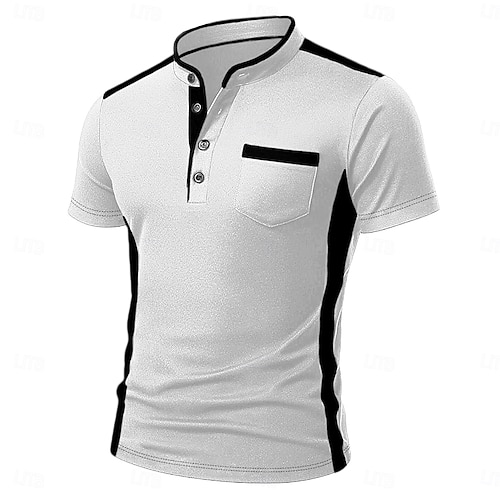  Homme Chemise Henley T-shirt Haut Henley Manche Courte Couleur Unie Uni Mode Designer Occasionnel Bloc de Couleur Boutons Henley Extérieur Occasionnel Quotidien Été Toutes saisons Noir Blanche bleu