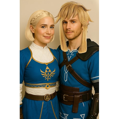  blonďatá bobová paruka legenda o Zeldě Zelda cosplay paruky dámský bob cop 14palcový tepelně odolný vlákno kudrnatá spletená blondýnka anime pro dospělé anime paruka halloweenská paruka