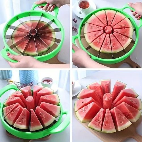  Outil de coupe et de tranchage de pastèque, gadget facile à trancher et à couper en dés de pastèque, aide de cuisine pour couper les fruits pour des morceaux de pastèque parfaits