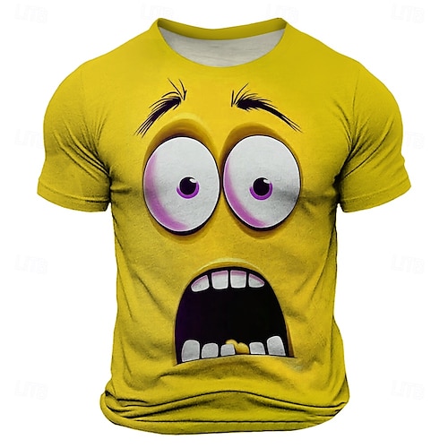  Men's Optical Illusion 3D T Shirt Short Sleeve T shirt 3D Print Crew Neck Shirt Fashion Exaggerated Daily Party Street Casual Yellow Red Blue Summer Spring All Seasons Clothing Apparel S M L XL XXL