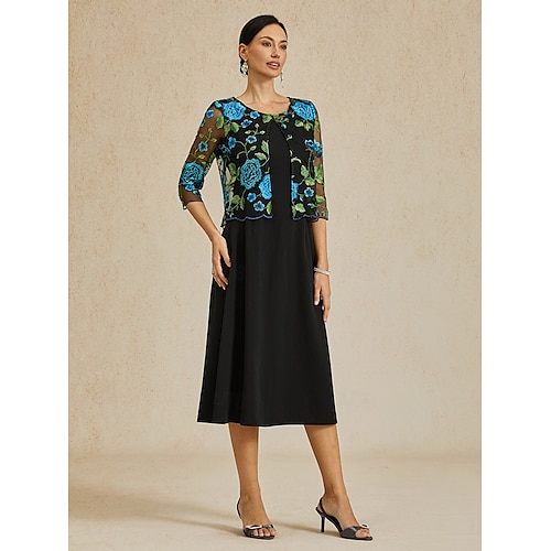  Damen Strickjacke Spitze bestickt elegant Basic lässig geblümt formell kurz Rundhalsausschnitt lockere Passform 3/4-Ärmel Oberbekleidung Marineblau Sommer Frühling