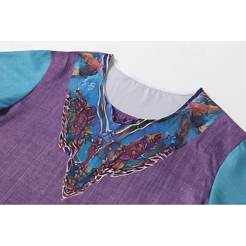 Pentru femei Bluză occidentală Cămașă Boho Bluză Floare Modern Boho Manșon scurt În V Topuri obișnuite Zilnic Ieșire Imprimeu Mov Vară