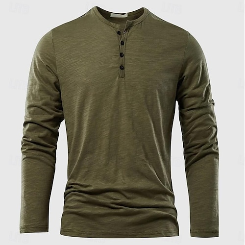  Herren Henley Hemd T-Shirt Bambus-T-Shirt Langarm Einfach Einheitliche Farbe Mode Designer Basic Knopf hoch Henley Urlaub Straße Lässig Frühling & Herbst Schwarz Weiß Burgunderrot Henley T-Shirt