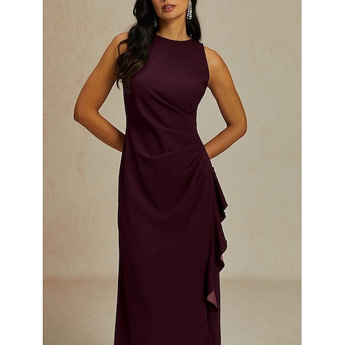  Damen Maxikleid Etui-Kleid Faltenkleid Rüschenkleid Elegant Party Halbformelle Kleider Hochzeitsgast Abendgesellschaft Abschlussfeier Einfarbig Ärmellos Rundhalsausschnitt U-Boot-Ausschnitt