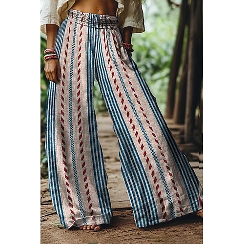  Femmes Culottes Jambe Large Vacances ancien Style Ethnique Longueur complète Taille haute Graphique Rayure Abstrait Séchage Rapide Respirabilité Doux Non Elastique Formel Extérieur Vacances Couleur