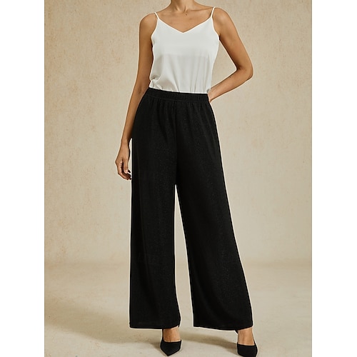  Women's Bootcut Elegant Classic & Timeless Sparkle Full Length High Waist High Elasticity Black Summer Spring Fall