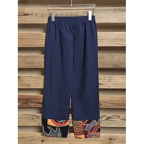  Damen Stoffhosen Hosen Hose Urlaub Vintage Ethno-Stil Volle Länge Hohe Taille Blumen Grafik Geometrisch Elastischer Bund Bequem Atmungsaktivität Weich Unelastisch Outdoor Straße Täglich Schwarz