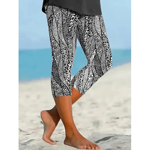  Dame Leggings Ferie Årgang Etnisk stil Capris Høy Midje Grafisk Abstrakt comfy Hurtigtørkende Pusteevne Elastisk Formell utendørs Feriereise Svart Sommer Vår Mager