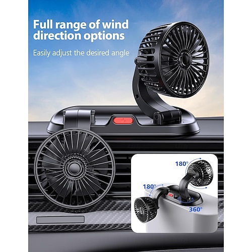  Car Fan Dual Head,USB Fan for Car - Brushless Motor(2025 Upgraded),Car Fans that Blow Cold Air - 3 Speeds, 360 Rotation, for Car Dashboard, SUV/RV/Truck/Sedan/Cruise/Office
