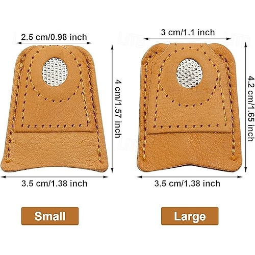  4 pezzi di ditale da cucito in pelle per cucire a mano, trapuntare, protezioni per le dita in pelle, protezione per le dita, spilli, aghi, accessori per lavori a maglia, strumenti per cucire fai da te, 2 misure