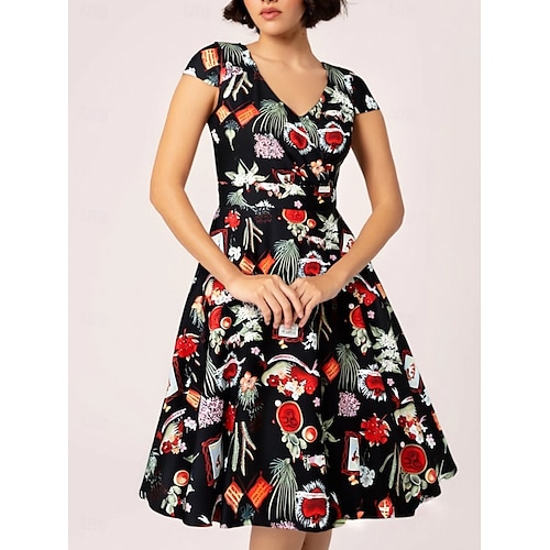 1950s Retro Vintage Rockabilly Knee Length Wrap Dress Swing Dress Flare Dress Normal Cap Sleeve Floral Fit & Flare Swing V Neck Fancy Dress Women's Carnival Valentine's Day Casual Vacation Daily Wear 1950s Retro Vintage Rockabilly Knee Length Wrap Dress Swing Dress Flare Dress Normal Cap Sleeve Floral Fit & Flare Swing V Neck Fancy Dress Women's Carnival Valentine's Day Casual Vacation Daily Wear