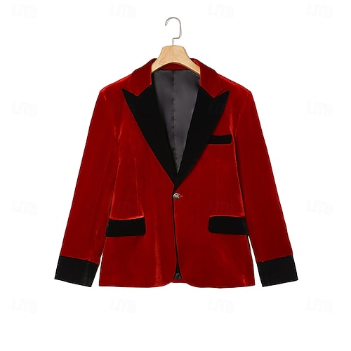  Miesten Blazer-takki Smokki Suljettava kaulus Joulu Vintage Sametti Yhtenäinen Blazer Rubiini Apila Normaali istuvuus Yksirivinen yksi nappi