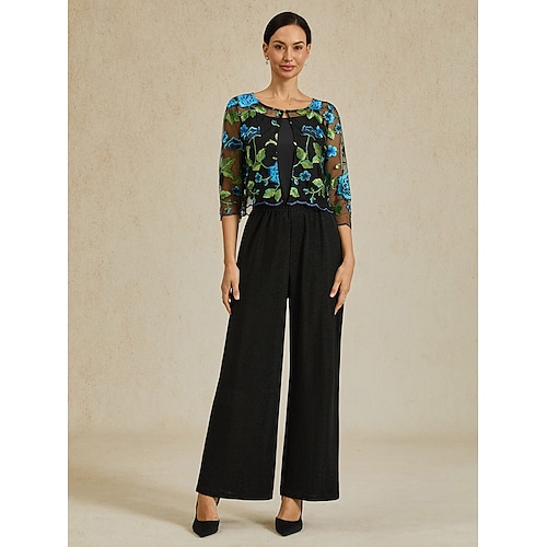  Damen Strickjacke Spitze bestickt elegant Basic lässig geblümt formell kurz Rundhalsausschnitt lockere Passform 3/4-Ärmel Oberbekleidung Marineblau Sommer Frühling