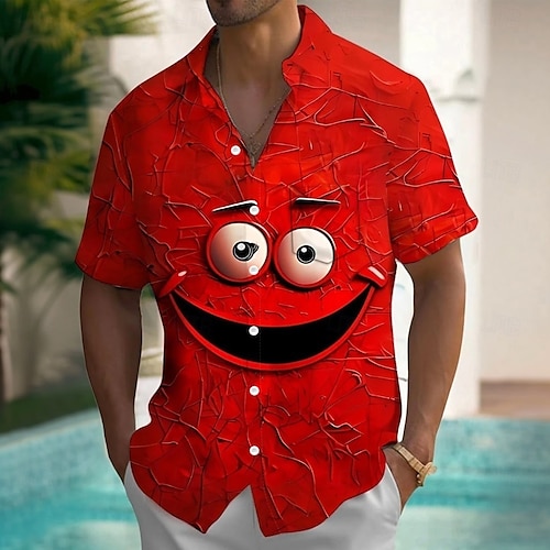  Voor heren Tekenfilm Grappig Lach gezicht Overhemd Zomer overhemd Overhemd met knopen Korte mouw Mode-casual Buiten Vakantie Dagelijks gebruik Zomer Lente Strijkijzer 3D-afdrukken shirts met kraag