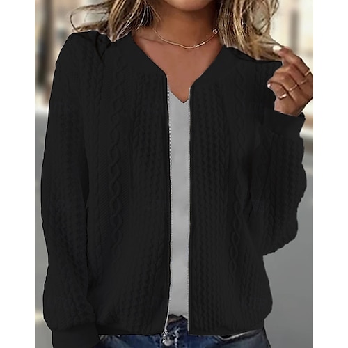  Dame Teksturert genser Gensere Zip Up sweatshirts عادي Gatemote Fritid Langermet Crew-hals Vanlige topper Gate Ferie Lomme Svart Hvit Rosa Rød Lilla Høst Vinter