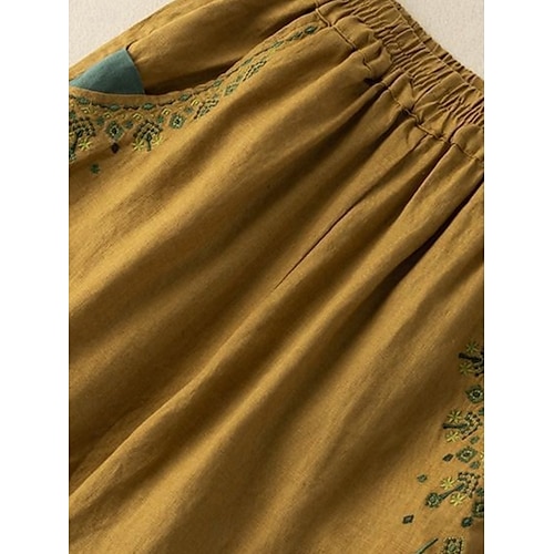  Per donna Pantaloni in cotone e lino Chinos Moda Essenziale Lunghezza intera Vita Alta Floreale Ricamato Comodità All'aperto Micro-elastico Vacanza Streetwear Quotidiano Bianco Giallo Albicocca Caffè