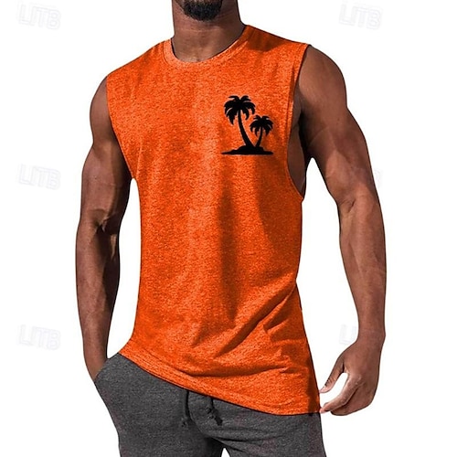  Homme Débardeur Sous-Vêtements T-shirt sans manches Sans manches Col ras du cou Été Cocotier Mode Designer Basique Imprimé Vacances Rue Sortir Noir Blanche bleu marine T-shirt haut de gamme pour homme
