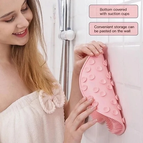  Duschfot- och ryggskrubber, massagedyna – handsfree silikonkroppsskrubber med sugkoppar, väggmonterad exfoliering för rygg- och fotrengöring, 1 st.