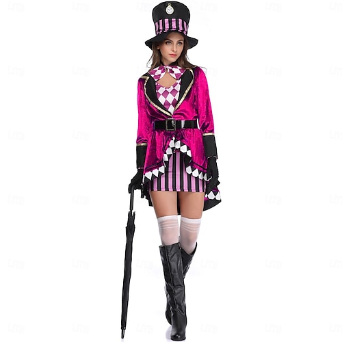  Alice in Wonderland El sombrerero loco Vestidos Abrigo Personajes de cuentos de hadas Cosplay Cosplay de película for Mujer Adulto Víspera de Todos los Santos Carnaval Día Mundial del Libro