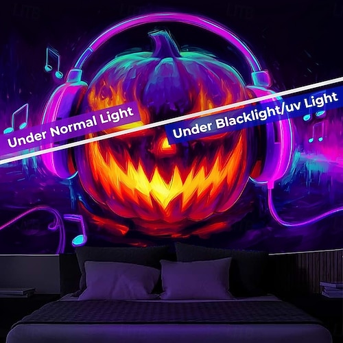 Halloween Blacklight Wall Tapestry – UV Reactive Evil Grinning