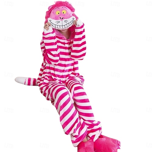 Carnaval Rayé Costume grenouillère Costume de Carnaval Chat Chat de Chesire Combinaison de Pyjamas Pyjamas Kigurumi Pyjama Déguisement drôle Pour Adulte Hommes et Femmes Carnaval Dessin animé