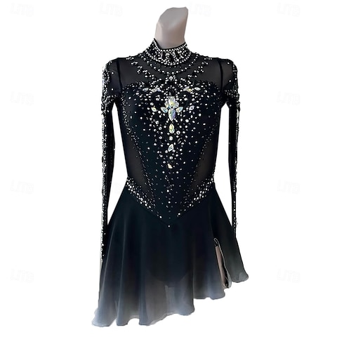 long sleeve black figure skating dress Crystal Custom Skating Dresses Figure Skating Dress Women's Girls' Ice Skating Dress Black