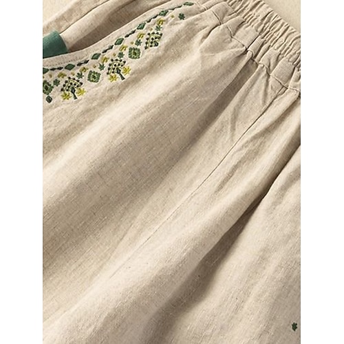  Per donna Pantaloni in cotone e lino Chinos Moda Essenziale Lunghezza intera Vita Alta Floreale Ricamato Comodità All'aperto Micro-elastico Vacanza Streetwear Quotidiano Bianco Giallo Albicocca Caffè