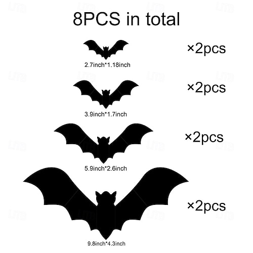  Veggdekorasjon med halloween-flaggermus, opplyste 3D-flaggermusklistremerker i assorterte størrelser til halloween-fest, vindusdekorasjoner for soverom, klistremerker til innendørs og utendørs bruk