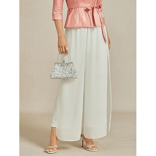  Mulheres Atrevido Calças retas Elegante à moda Estilo Clássico Comprimento total Cintura Média Côr Sólida Cintura elástica Com Stretch Casamento Férias Festa Branco Primavera / Outono / Inverno