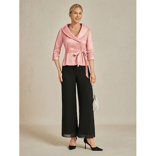  Femmes Chemisier Hauts de soirée Élégant Métallique Moderne Manche 3/4 Col en V Hauts Réguliers robe demoiselle d honneur Soirée Semi-Formel Nœud devant Rose ensoleillée Printemps, Automne, Hiver, Été