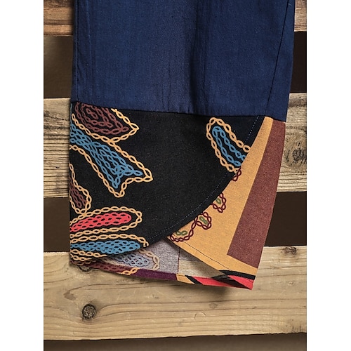  Damen Stoffhosen Hosen Hose Urlaub Vintage Ethno-Stil Volle Länge Hohe Taille Blumen Grafik Geometrisch Elastischer Bund Bequem Atmungsaktivität Weich Unelastisch Outdoor Straße Täglich Schwarz