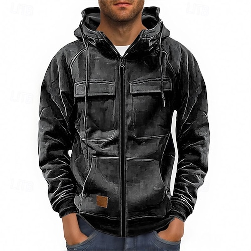 Per uomo Felpa con cappuccio e zip Felpa con cappuccio a zip intera Felpa con cappuccio tattica Nero Vino Verde militare Cachi Grigio scuro Con cappuccio Liscio Zip Up Tasche Sportivo Giornaliero Per