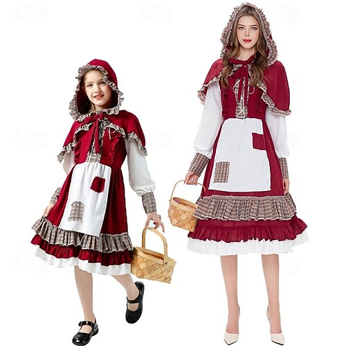 Fairy Tale Little Red Riding Hood Dress Hooded Cloak Storybook Characters  Cosplay for Girls' Kid's Adults' Halloween Carnival Performance Educational Dress  Up 2026 - GBP 38