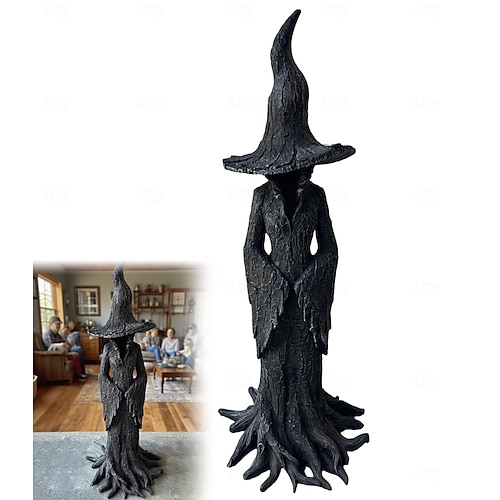 Halloween handbemalte bezaubernde Hexenstatue aus Harz, Retro-Zauberer, mysteriöse Fluchfigur, Desktop-Festival-Dekoration für das Home-Office