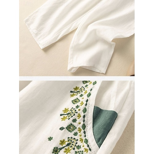  Per donna Pantaloni in cotone e lino Chinos Moda Essenziale Lunghezza intera Vita Alta Floreale Ricamato Comodità All'aperto Micro-elastico Vacanza Streetwear Quotidiano Bianco Giallo Albicocca Caffè
