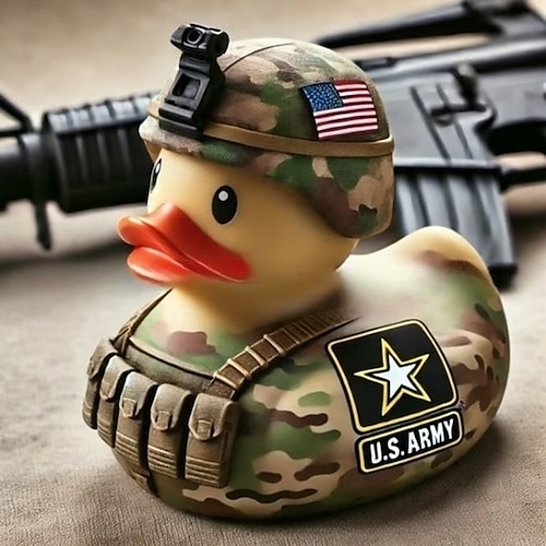  軍用ゴム製アヒル、ジープダッキング用の武装したミニ樹脂製アヒル、軍用クルーズ制服ゴム製アヒル、手描きの愛国的な退役軍人の日の贈り物、ユニークでクールなパーティーの記念品