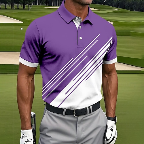  Men's Golf Line Polo Sports Polo Shirts Short Sleeve Polo Shirts Collared Shirts Casual Athleisure Buttons Summer Black Pink Blue