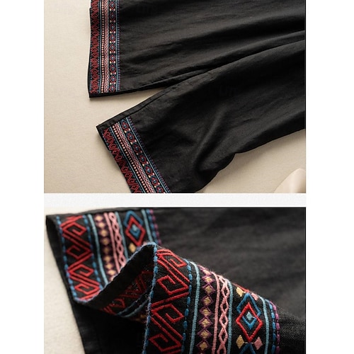  Mujer Pantalones de lino y algodón Chinos Pantalones Moda Estilo Étnico Básico Longitud total Alta cintura Floral Bordado Bolsillo Correa Comodidad Al Aire Libre Microelástico Vacaciones Calle Diario