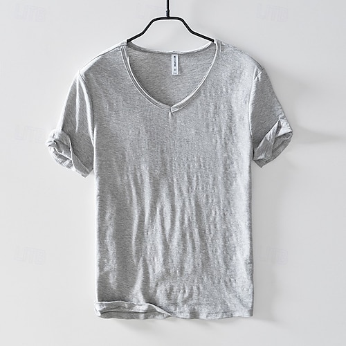  Homme T-shirt en coton T-shirt Manche Courte Manches courtes Col en V Été Toutes saisons Uni Mode Designer Basique Style Classique Basique Vacances Rue Occasionnel Chameau Noir Blanche T-shirt haut