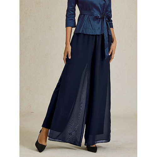  Mulheres Atrevido Calças retas Elegante à moda Estilo Clássico Comprimento total Cintura Média Côr Sólida Cintura elástica Com Stretch Casamento Férias Festa Azul Marinha Primavera / Outono / Inverno