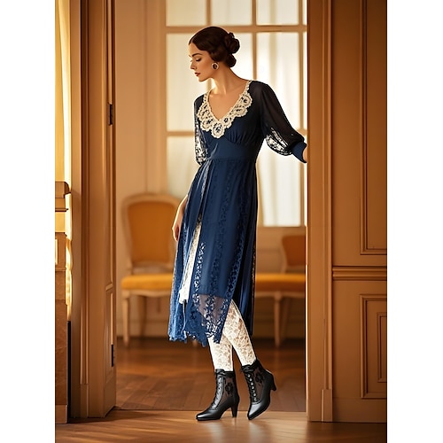  Botas femininas de cano curto com cadarço preto e inspiração eduardiana - botinhas vitorianas vintage de salto médio em malha com cadarço para moda gótica, cosplay e trajes com tema dos anos 1900