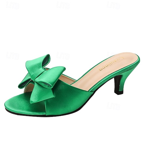 Retro Vintage 1950s 1960s Shoes Sandals Slip-on Heels Bow Fancy