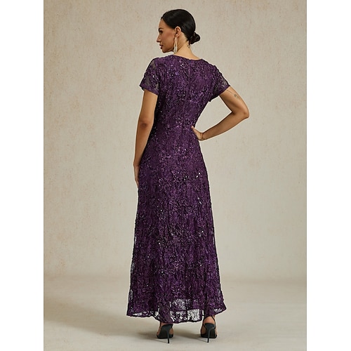  Femmes Robe maxi Robe fourreau Élégant Fête cocktail Coupe régulière Couleur Unie Manche Courte Col ras du cou Aubergine Été Printemps