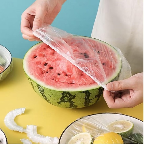 Lot de 100 couvercles de conservation alimentaire élastiques réutilisables, couvercles de bols et d'assiettes en plastique transparents et extensibles, emballages hermétiques, sans odeur, alternative