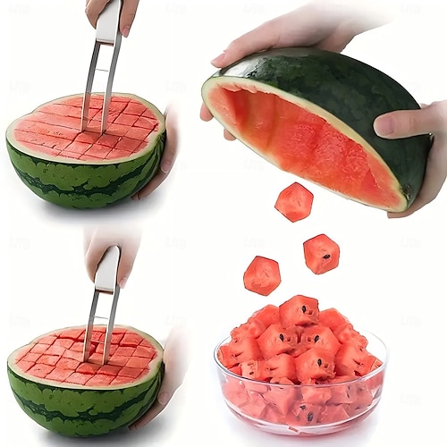  Trancheuse à pastèque en acier inoxydable 304, coupe-fruits rapide en 5 secondes, outil de cuisine durable pour trancher et couper en dés facilement la pastèque