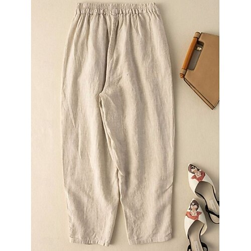  Per donna Pantaloni in cotone e lino Chinos Moda Essenziale Lunghezza intera Vita Alta Floreale Ricamato Comodità All'aperto Micro-elastico Vacanza Streetwear Quotidiano Bianco Giallo Albicocca Caffè