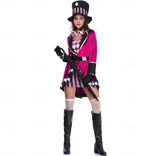  Alice in Wonderland El sombrerero loco Vestidos Abrigo Personajes de cuentos de hadas Cosplay Cosplay de película for Mujer Adulto Víspera de Todos los Santos Carnaval Día Mundial del Libro