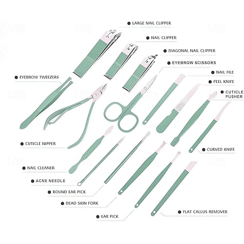  16 in1 Professional Nail Clippers Pedicure Kit Manicure Set , Stainless Steel Nail Care Tools Grooming Kit with Luxurious Travel Leather Case for Thick Nails Men Women Gift