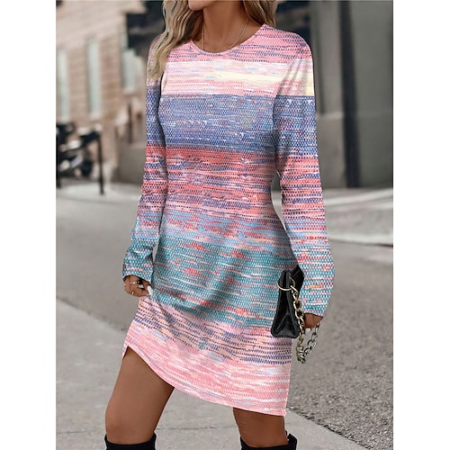  Pentru femei Rochie Mini Rochii Tricou Rochie de schimb Rochie de vară Vacanță Casual Petrecere Zilnic Fit regulat Grafic Geometric Manșon Lung Stil Nautic Roz Îmbujorat Albastru piscină Mov Trifoi