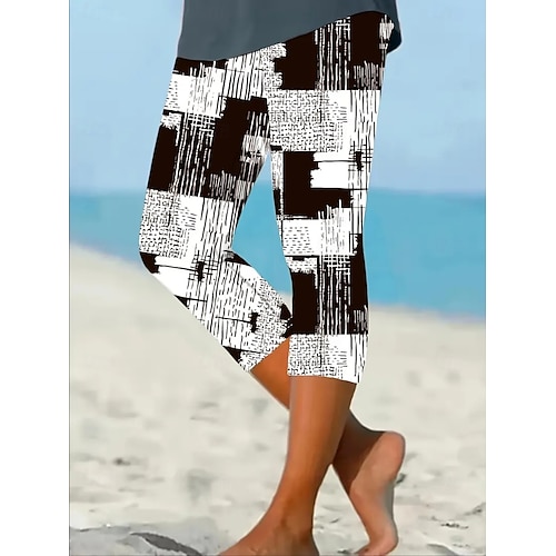 Dame Leggings Ferie Årgang Etnisk stil Capris Høy Midje Grafisk Abstrakt comfy Utendørs Bekvem Elastisk utendørs Feriereise Avslappet Svart Sommer Vår Mager